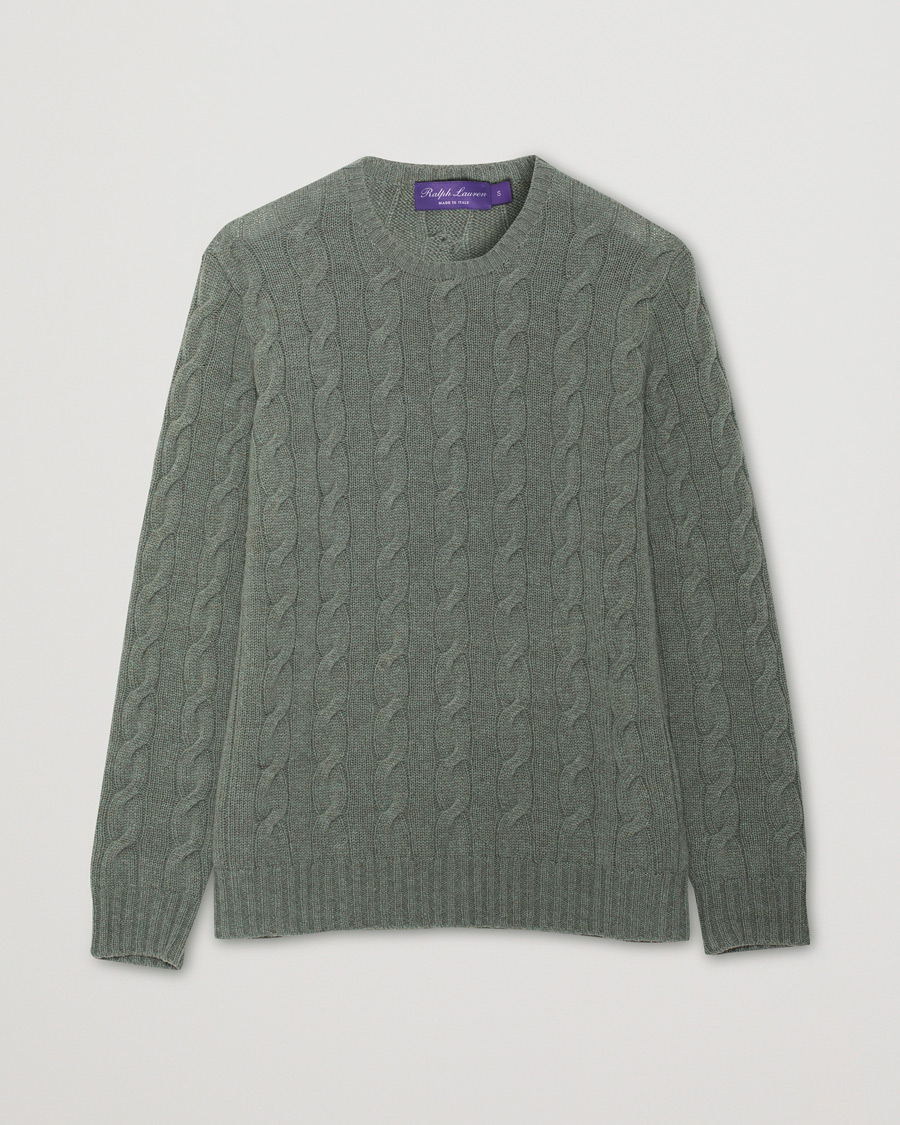 Herren | Ralph Lauren Purple Label Cashmere Cable Crew Neck Sweater Sea Spray | Pre-owned | Ralph Lauren Purple Label Cashmere Cable Crew Neck Sweater Sea Spray