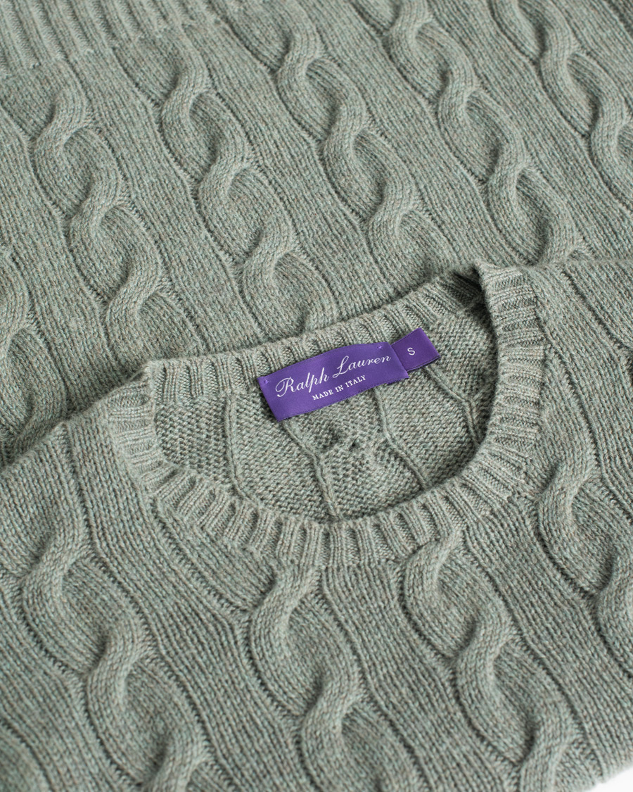 Herren | Ralph Lauren Purple Label Cashmere Cable Crew Neck Sweater Sea Spray | Pre-owned | Ralph Lauren Purple Label Cashmere Cable Crew Neck Sweater Sea Spray