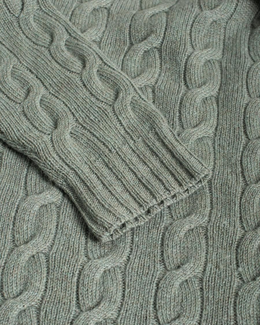 Herren | Ralph Lauren Purple Label Cashmere Cable Crew Neck Sweater Sea Spray | Pre-owned | Ralph Lauren Purple Label Cashmere Cable Crew Neck Sweater Sea Spray