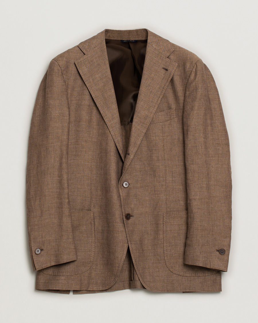 Herren | Gabo Napoli Herringbone Linen/Wool Blazer Brown 52 | Pre-owned | Gabo Napoli Herringbone Linen/Wool Blazer Brown 52