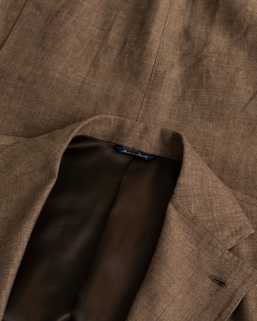 Herren | Gabo Napoli Herringbone Linen/Wool Blazer Brown 52 | Pre-owned | Gabo Napoli Herringbone Linen/Wool Blazer Brown 52