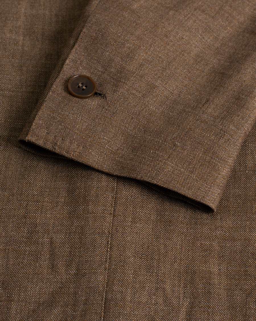 Herren | Gabo Napoli Herringbone Linen/Wool Blazer Brown 52 | Pre-owned | Gabo Napoli Herringbone Linen/Wool Blazer Brown 52