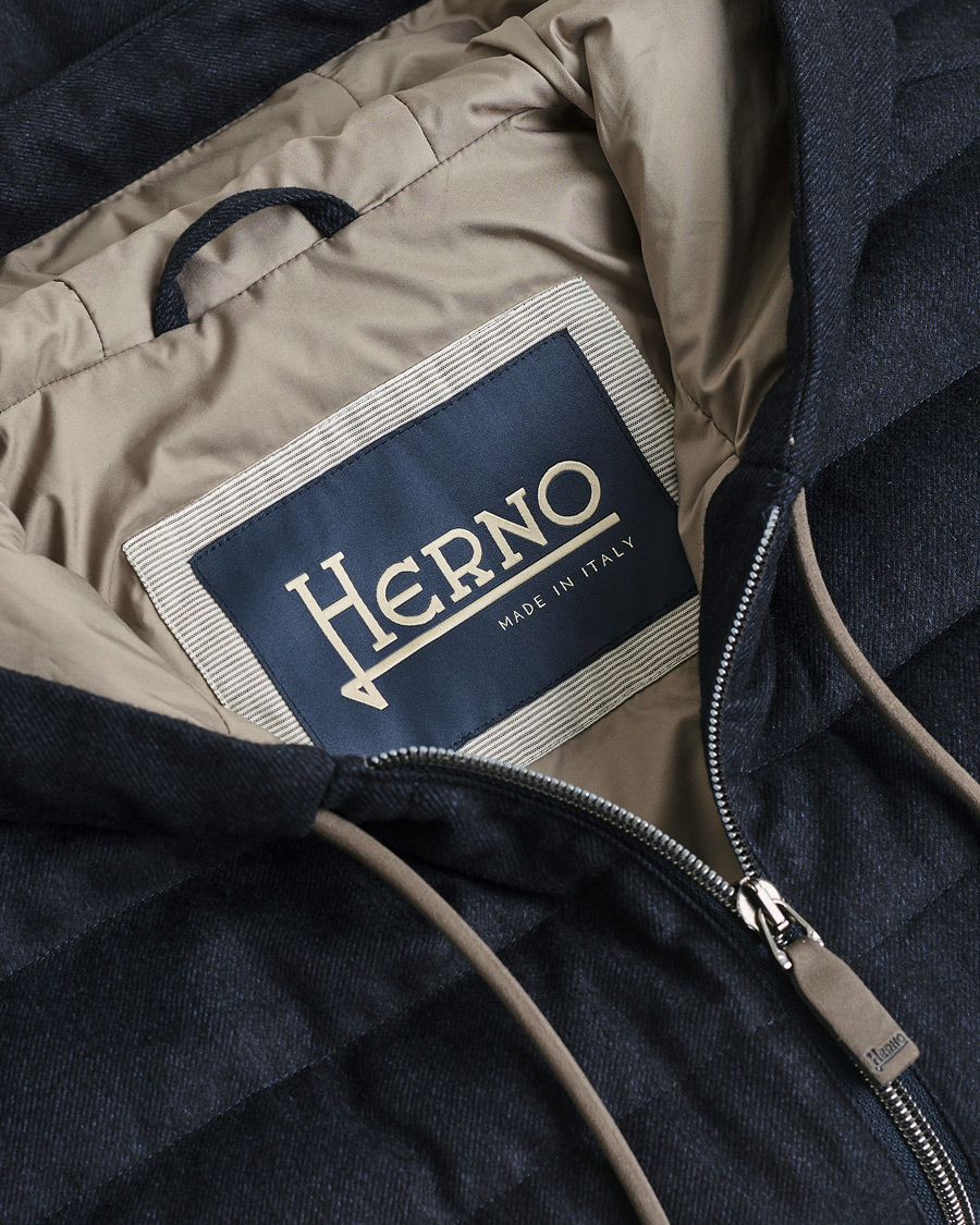 Herren | Pre-owned Jacken | Pre-owned | Herno Hooded Flannel Cashmere & Silk Vest Navy 52