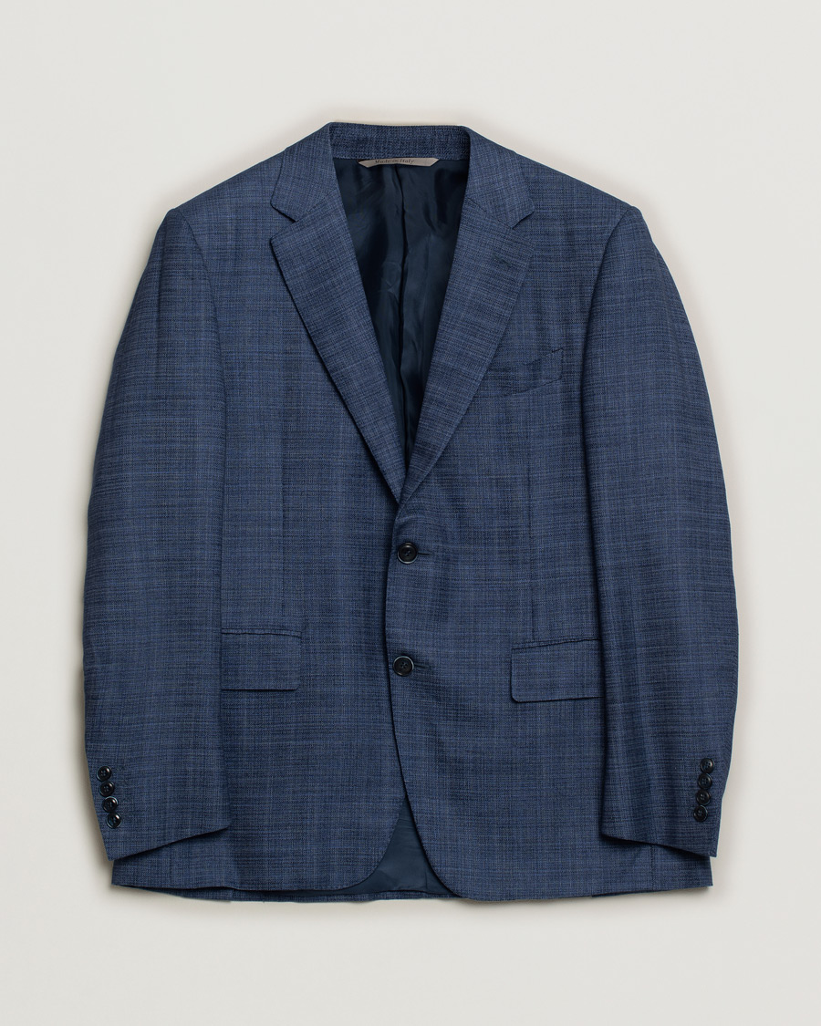 Herren | Canali Wool Silk & Linen Blazer Blue Melange 50 | Pre-owned | Canali Wool Silk & Linen Blazer Blue Melange 50