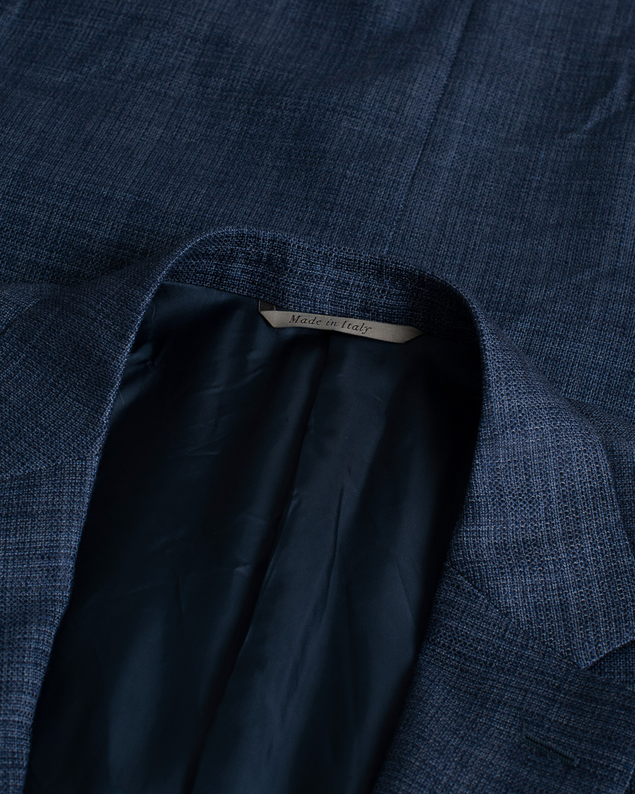 Herren | Canali Wool Silk & Linen Blazer Blue Melange 50 | Pre-owned | Canali Wool Silk & Linen Blazer Blue Melange 50