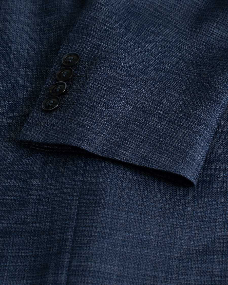 Herren | Canali Wool Silk & Linen Blazer Blue Melange 50 | Pre-owned | Canali Wool Silk & Linen Blazer Blue Melange 50