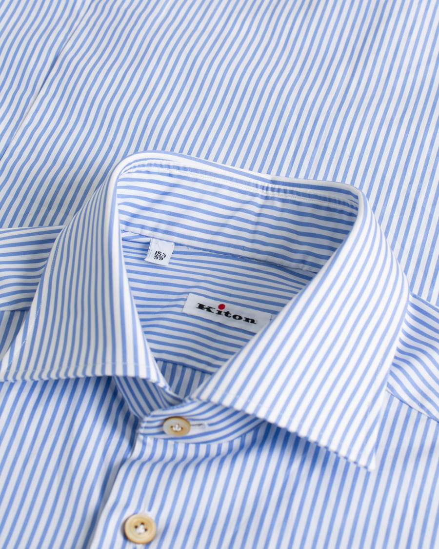 Herren | Kiton Slim Fit Striped Poplin Shirt Light Blue | Pre-owned | Kiton Slim Fit Striped Poplin Shirt Light Blue