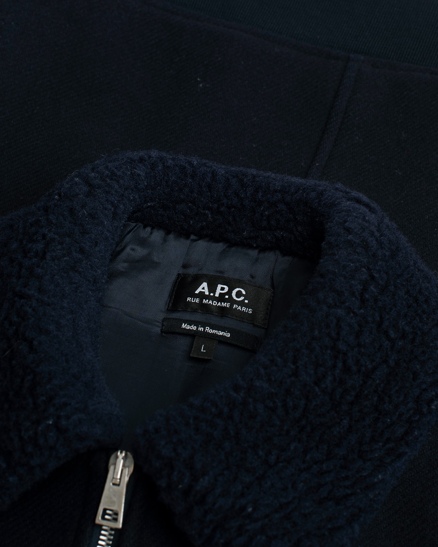 Herren | A.P.C. Ben Shearling Bomber Jacket Dark Navy | Pre-owned | A.P.C. Ben Shearling Bomber Jacket Dark Navy