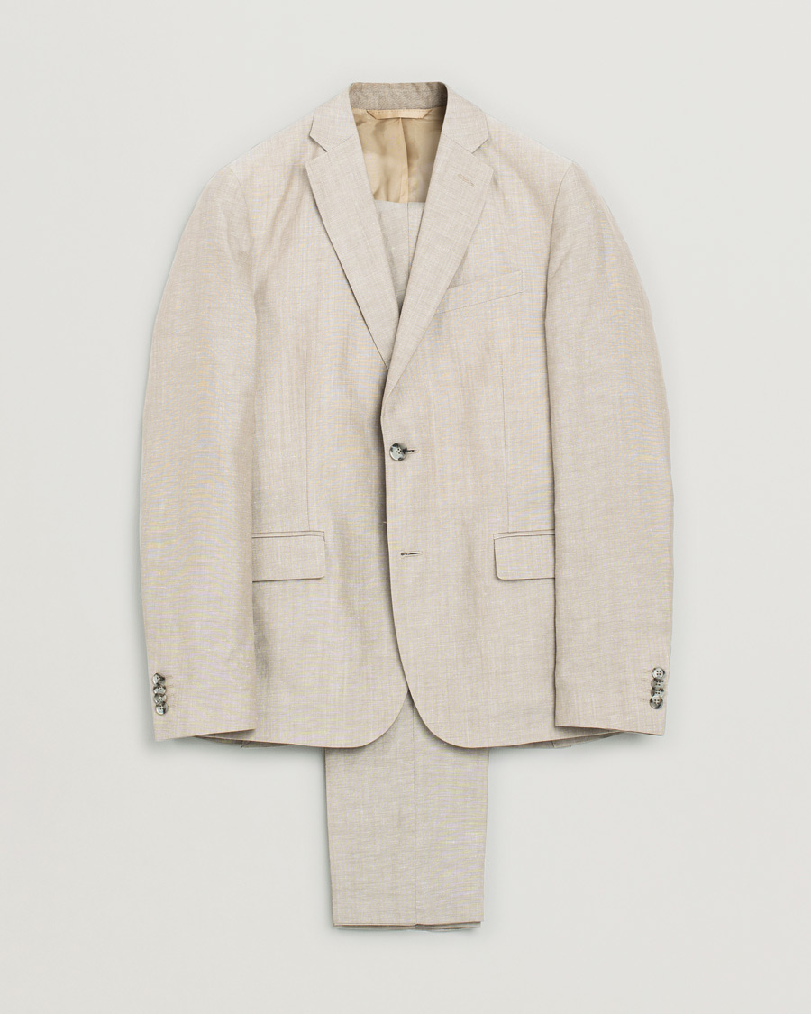 Herren | J.Lindeberg Linen/Wool Suit Beige 48 - 46 | Pre-owned | J.Lindeberg Linen/Wool Suit Beige 48 - 46