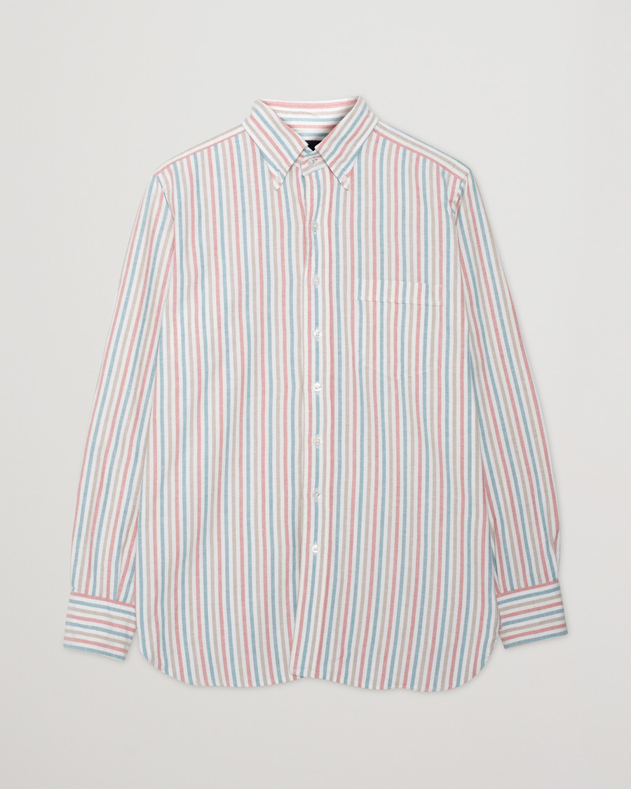 Herren | Drake's Thin Tripple Stripe Oxford Shirt White | Pre-owned | Drake's Thin Tripple Stripe Oxford Shirt White