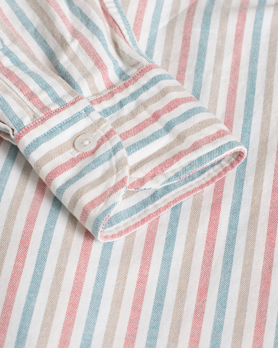 Herren | Drake's Thin Tripple Stripe Oxford Shirt White | Pre-owned | Drake's Thin Tripple Stripe Oxford Shirt White