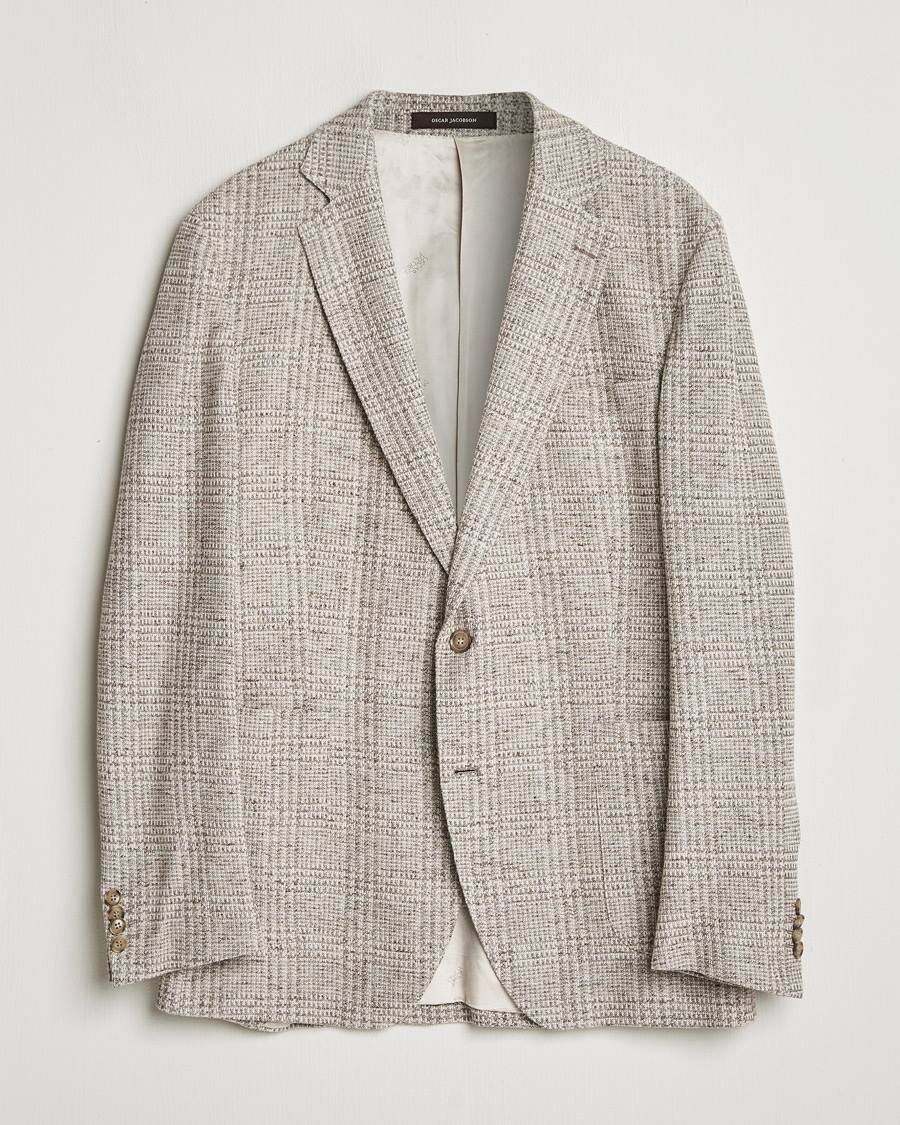 Herren | Oscar Jacobson Jan Soft Checked Cotton/Linen Blazer Grey 152 | Pre-owned | Oscar Jacobson Jan Soft Checked Cotton/Linen Blazer Grey 152