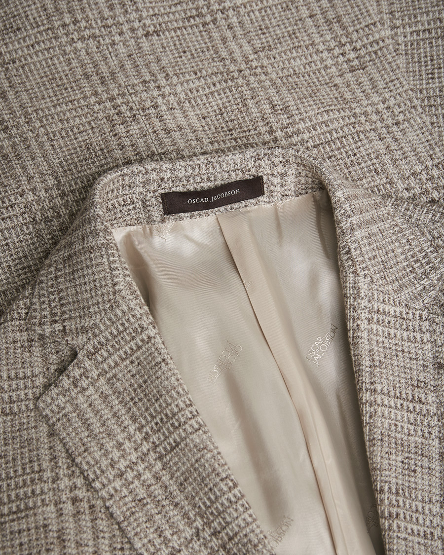 Herren | Oscar Jacobson Jan Soft Checked Cotton/Linen Blazer Grey 152 | Pre-owned | Oscar Jacobson Jan Soft Checked Cotton/Linen Blazer Grey 152