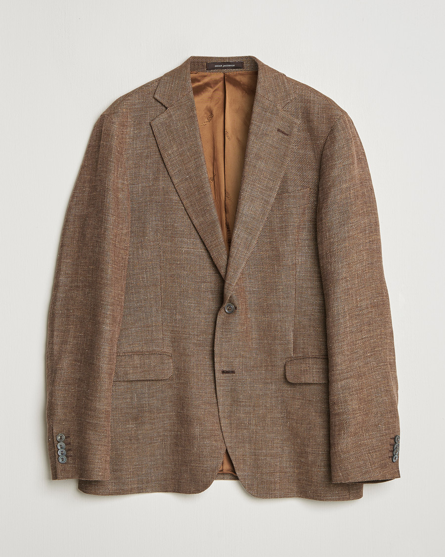 Herren | Oscar Jacobson Ego Linen/Wool Blazer Brown 52 | Pre-owned | Oscar Jacobson Ego Linen/Wool Blazer Brown 52
