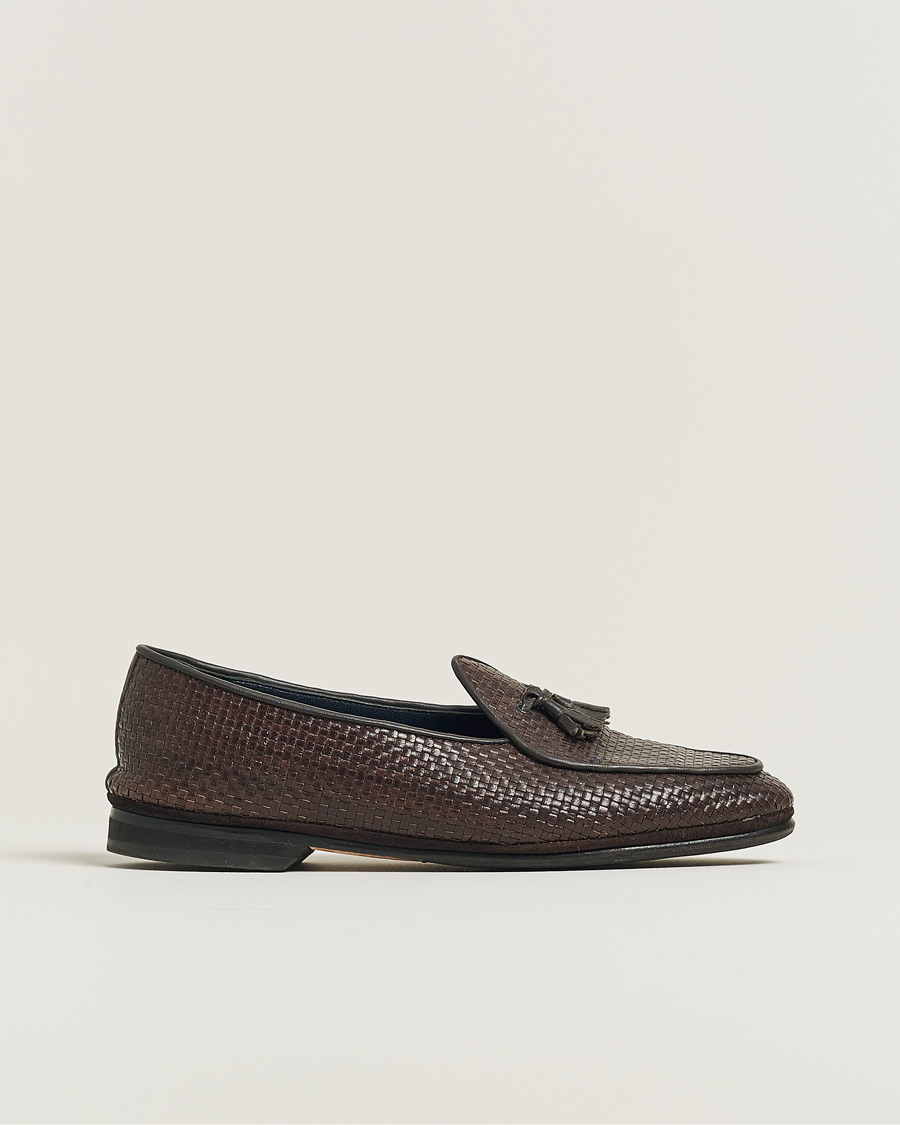 Herren | Pre-owned Schuhe | Pre-owned | Rubinacci Marphy Woven Dark Brown Leather Tassel Loafers 41