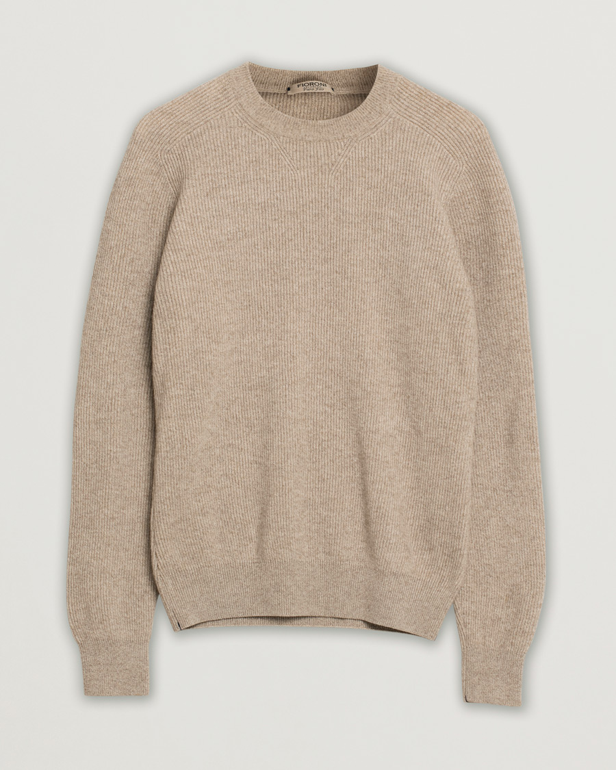 Herren | Fioroni Puro Filo Cashmere Rib Crewneck Beige 48 | Pre-owned | Fioroni Puro Filo Cashmere Rib Crewneck Beige 48