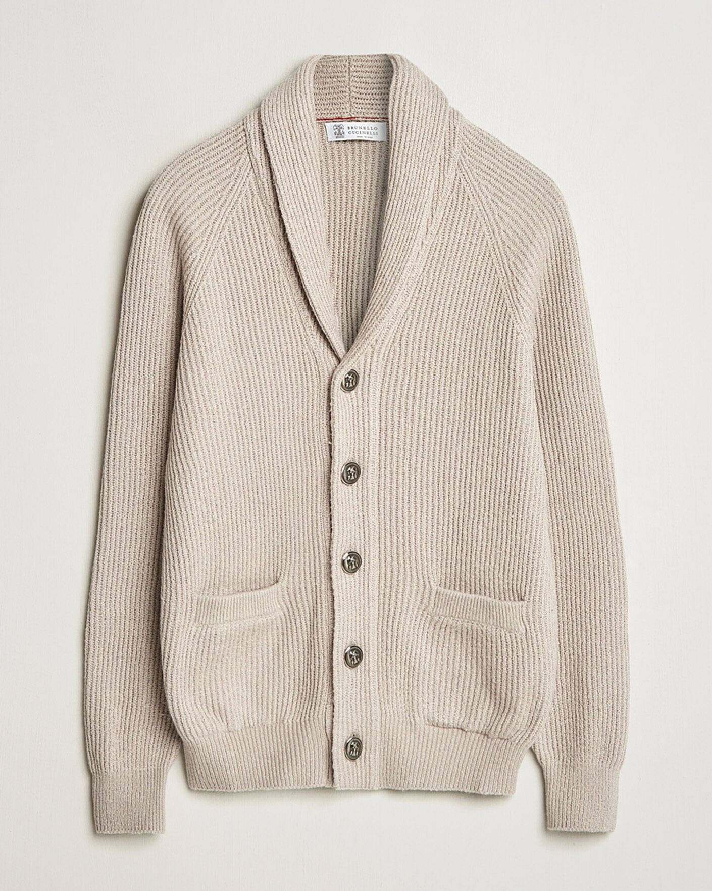 Herren | Pre-owned Pullover | Pre-owned | Brunello Cucinelli Heavy Rib Shawl Cardigan Beige 52