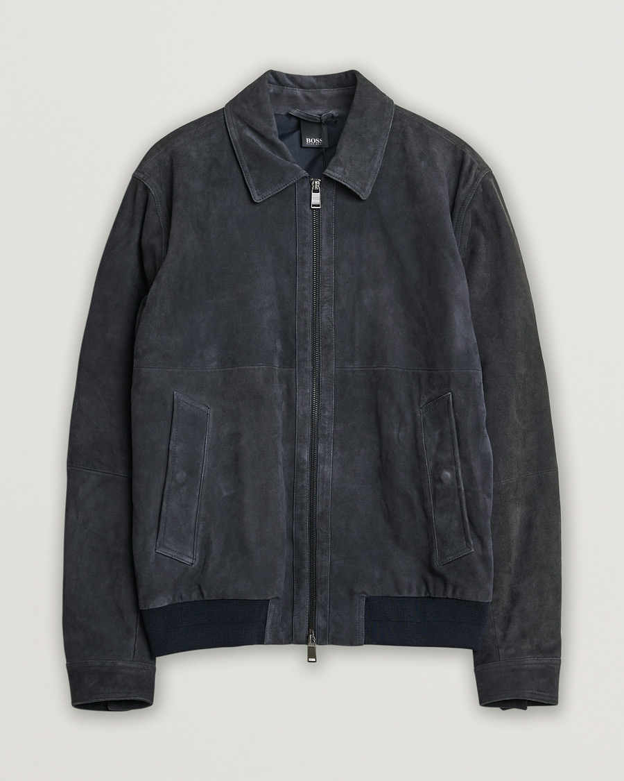 Herren | Pre-owned Jacken | Pre-owned | BOSS Malbano Suede Jacket Blue Grey 48