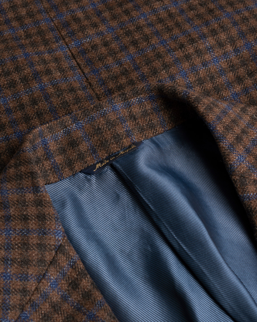 Herren | Gabo Naopli Checked Wool Blazer Brown/Blue 52 | Pre-owned | Gabo Naopli Checked Wool Blazer Brown/Blue 52