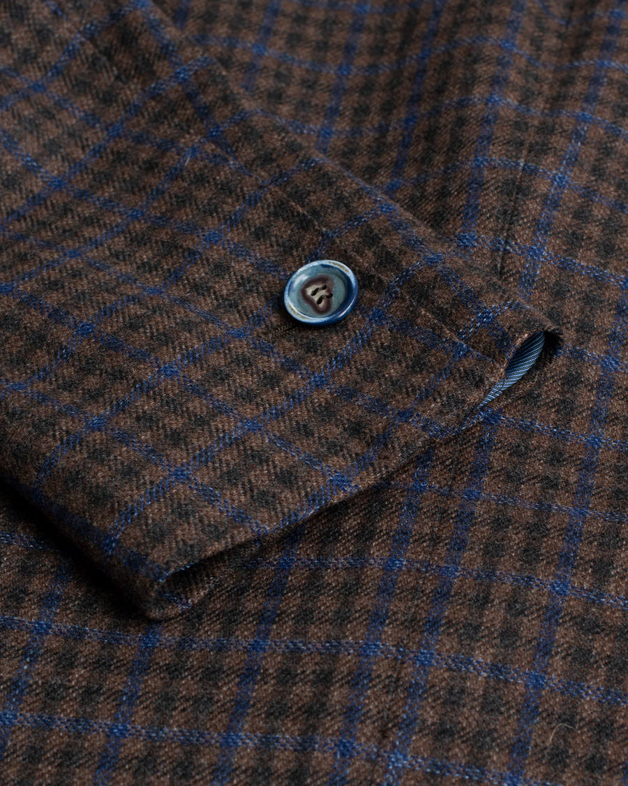 Herren | Gabo Naopli Checked Wool Blazer Brown/Blue 52 | Pre-owned | Gabo Naopli Checked Wool Blazer Brown/Blue 52